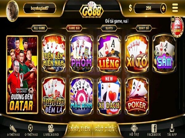 Go88 có đa dạng các game bài đổi thưởng