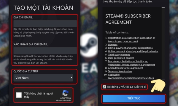 Tạo tài khoản Steam