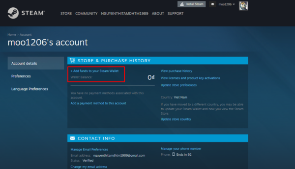 Nạp tiền vào tài khoản Steam