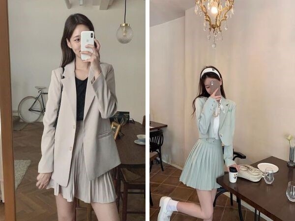 Chân váy tennis phối với áo Blazer